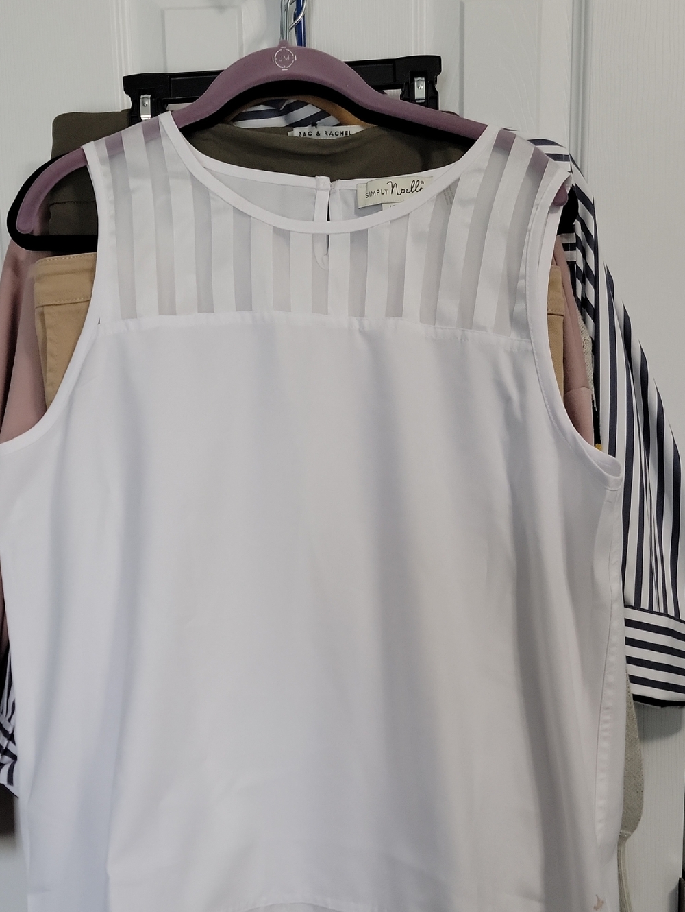 Simply Noelle White Sleeveless Sheer-Stripe Yoke Camisole L Xl